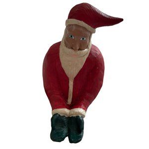 Vintage Primitive Santa Claus Hand Carved Stocking Holder Hanger Christmas